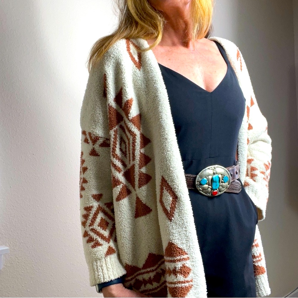 Dreamers By Debut Aztec Cardigan Women's Beige/Brown Ultra Soft Size S/M Winter